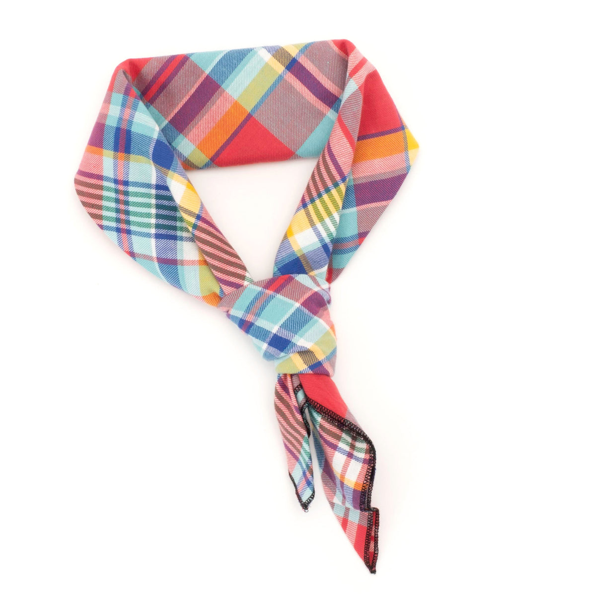 Coral Multi Plaid Dog Bandana – Cotton, Coral Multicolored, Sizes S, L