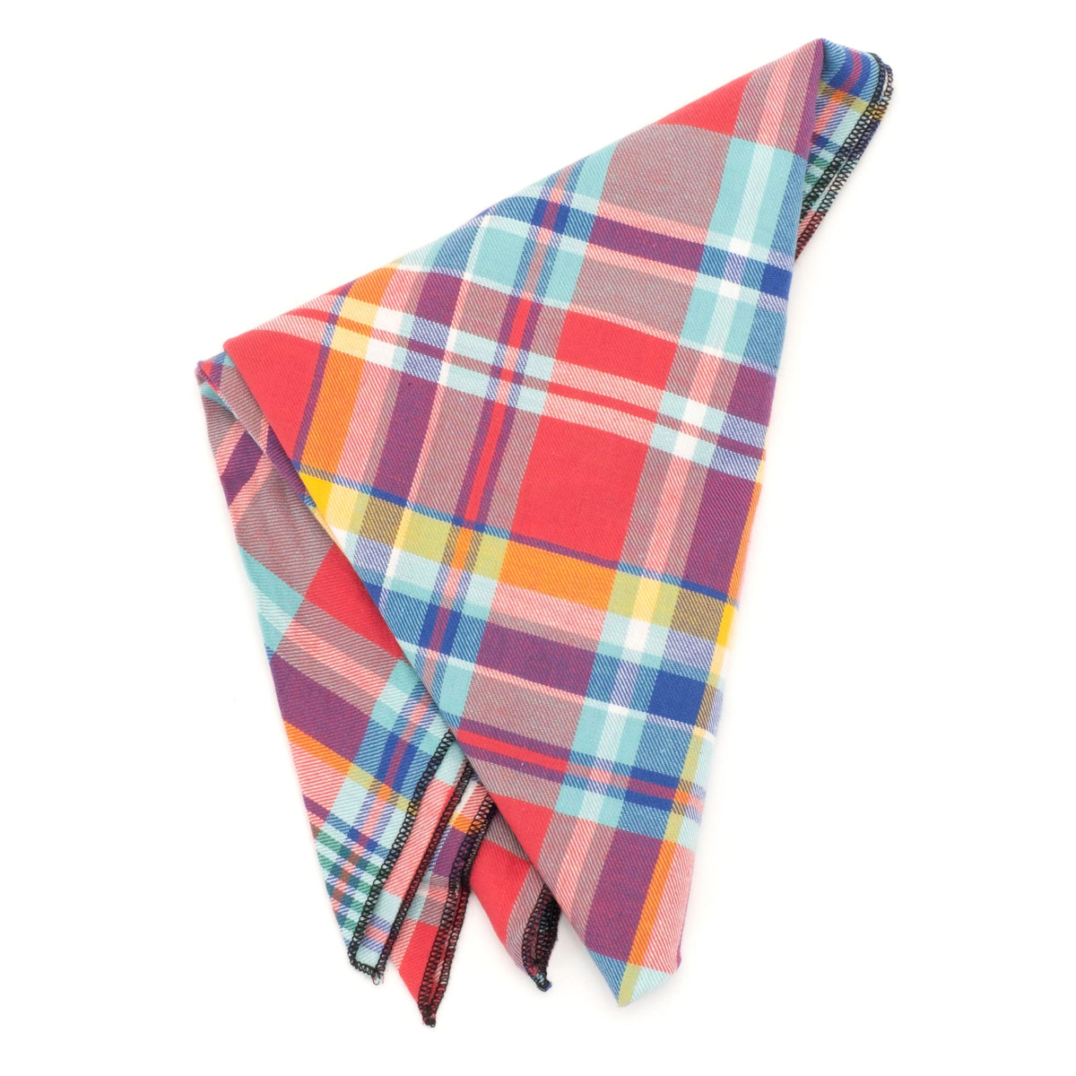 Coral Multi Plaid Dog Bandana – Cotton, Coral Multicolored, Sizes S, L