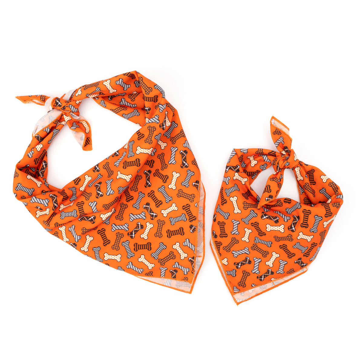 Halloween Bones Dog Bandana – Polyester, Orange, Sizes S, L