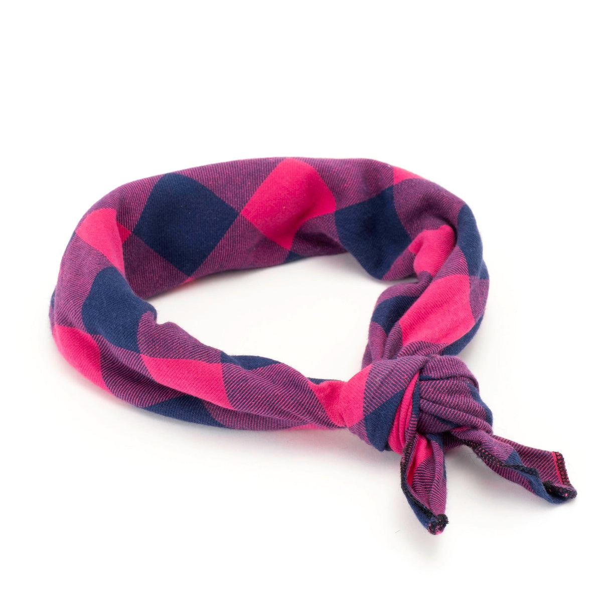 Pink/Navy Buffalo Check Dog Bandana – Cotton, Pink/Navy, Sizes S, L