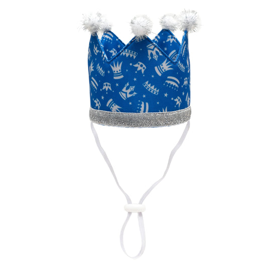 Birthday Crown Dog Hat – Polyester, Royal & Fuchsia, Sizes S, L
