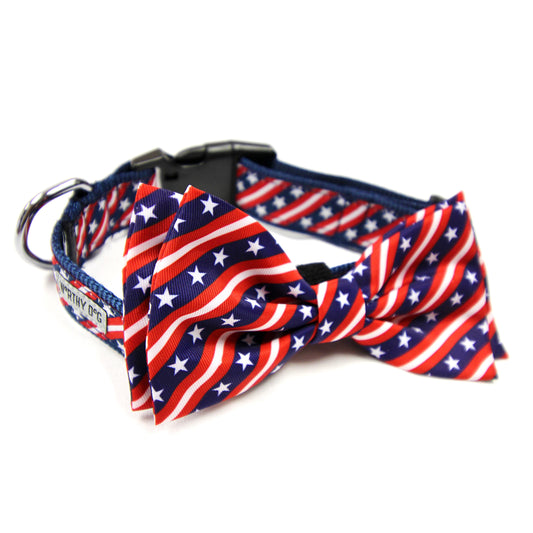 Bias Stars and Stripes Dog Bow Tie – Polyester, Red/White/Blue, Sizes S, L