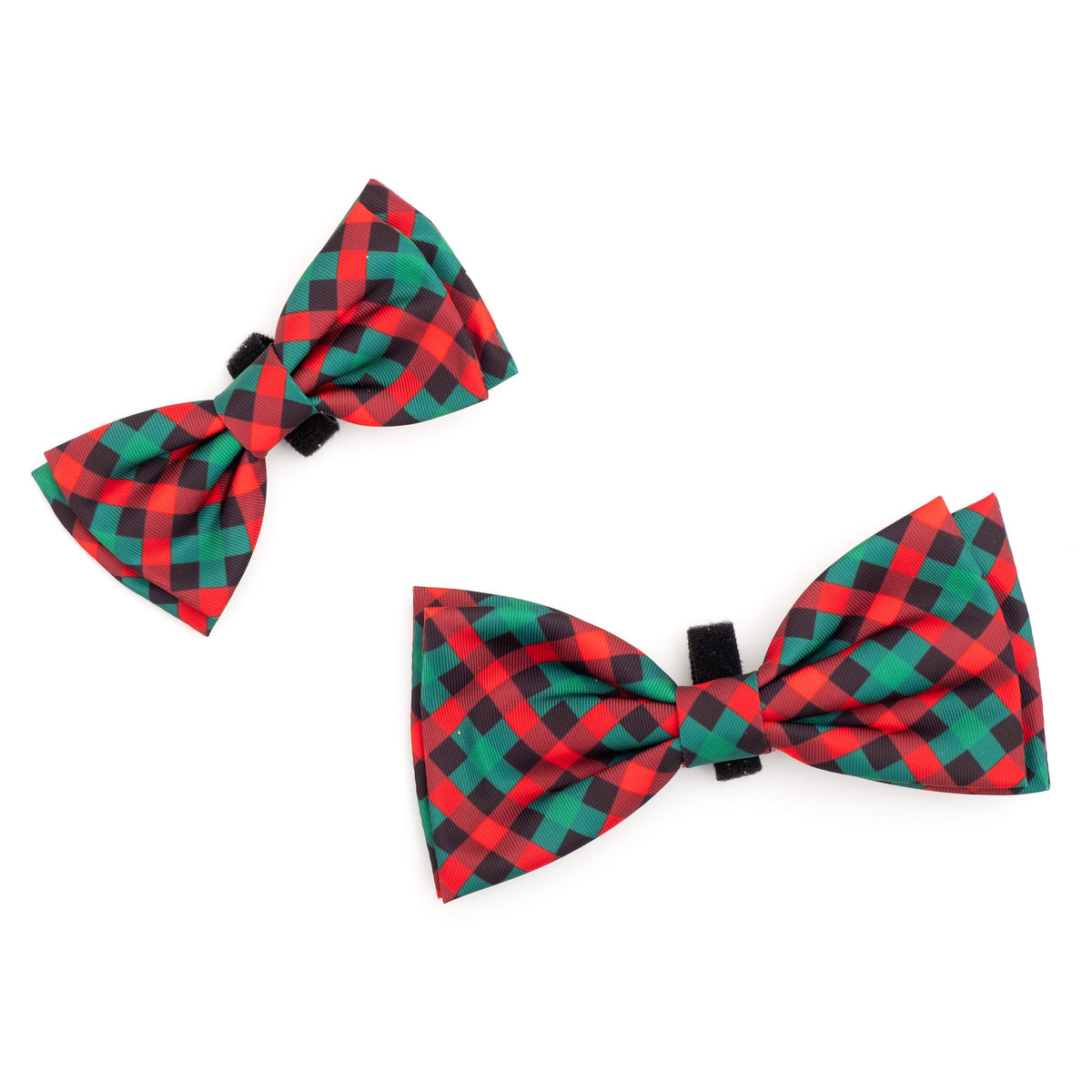 Holiday Check Dog Bow Tie – Polyester, Red/Green/Black, Sizes S, L