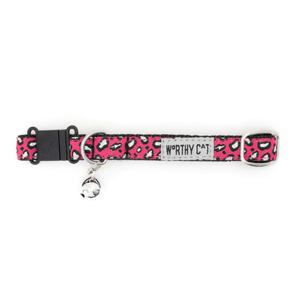 Cheetah Cat Collar – Teal, Tan & Hot Pink, Size One Size