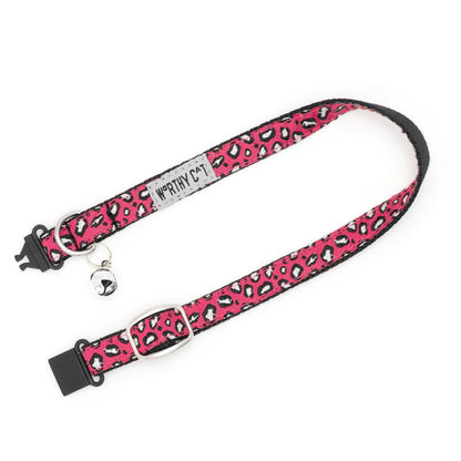 Cheetah Cat Collar – Teal, Tan & Hot Pink, Size One Size