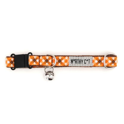 Fall Check Cat Collar – Brown/Orange, Size One Size