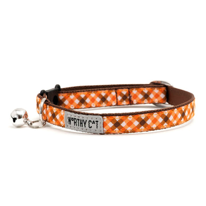Fall Check Cat Collar – Brown/Orange, Size One Size