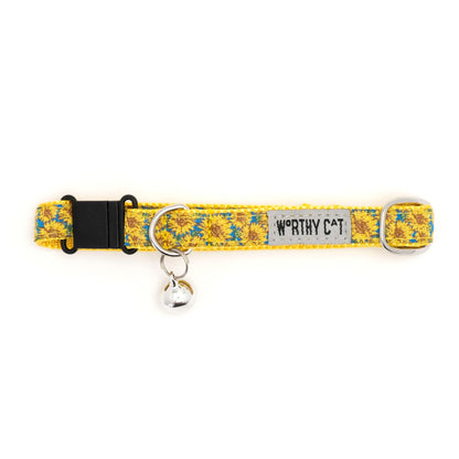 Sunflowers Cat Collar – Blue, Size One Size