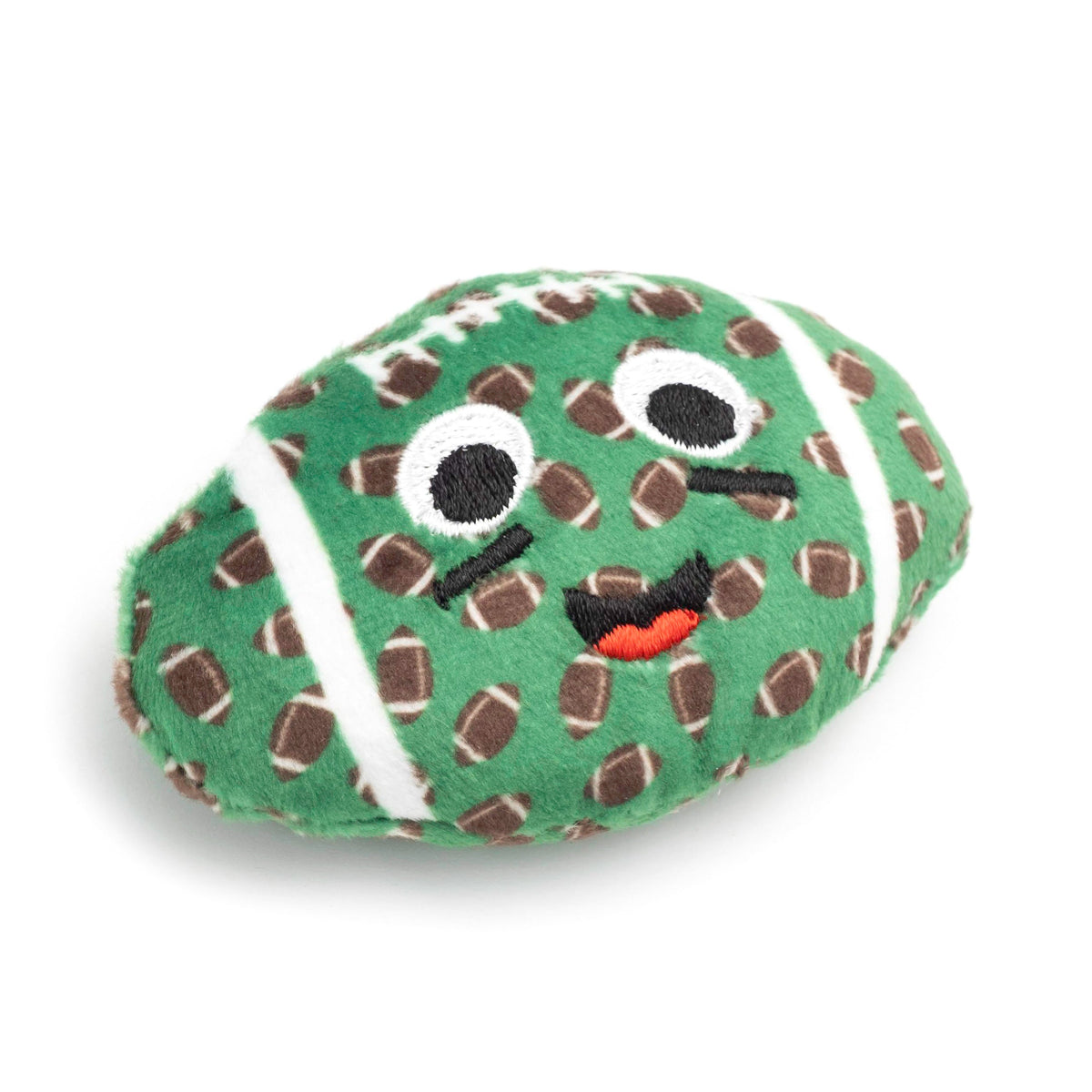 Green Football Catnip Cat Toy with Crinkle Sound, angled view