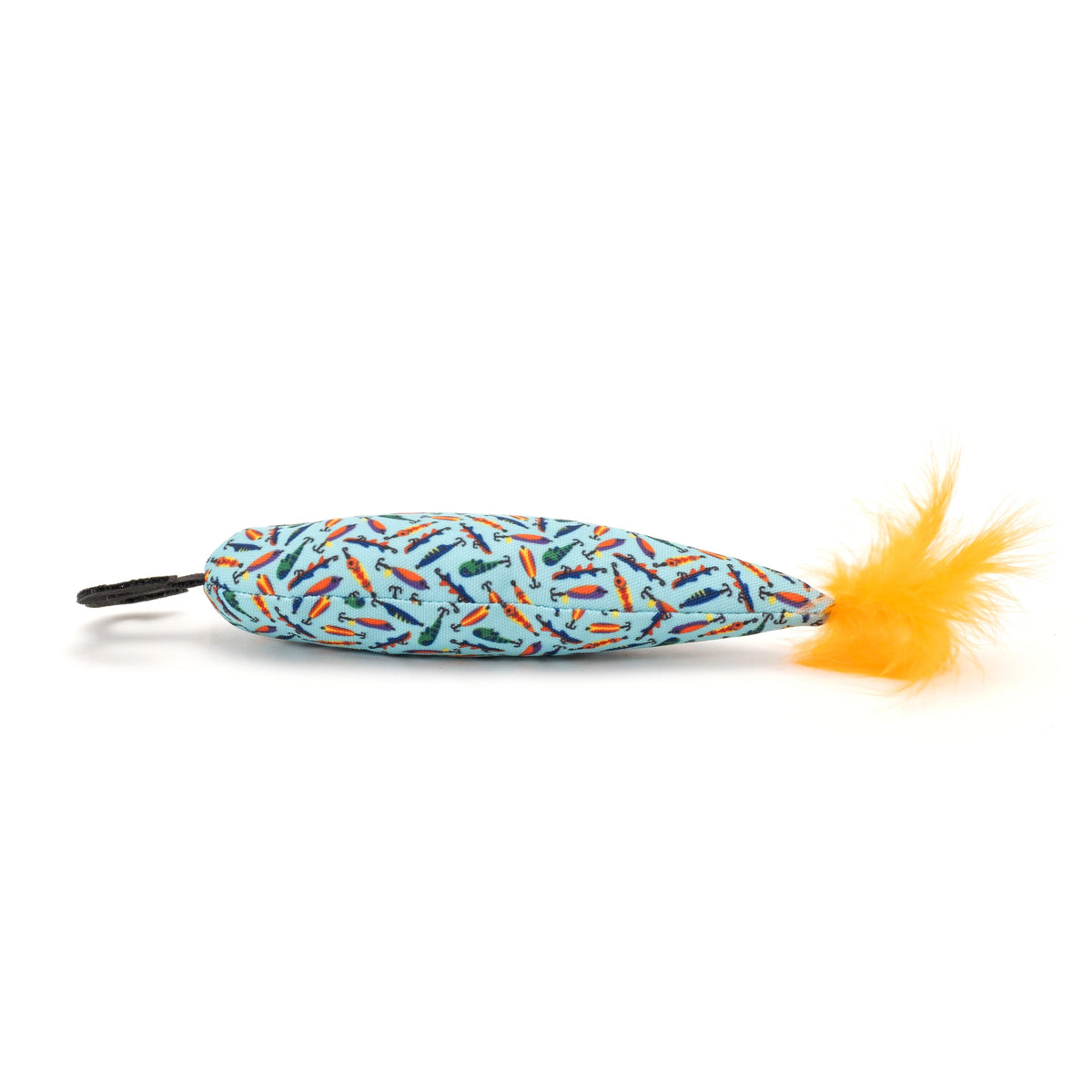 Blue Fishing Lure Catnip Kicker Toy, side profile