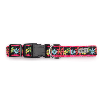 Black Floral Nylon Dog Collar in black, product view 3