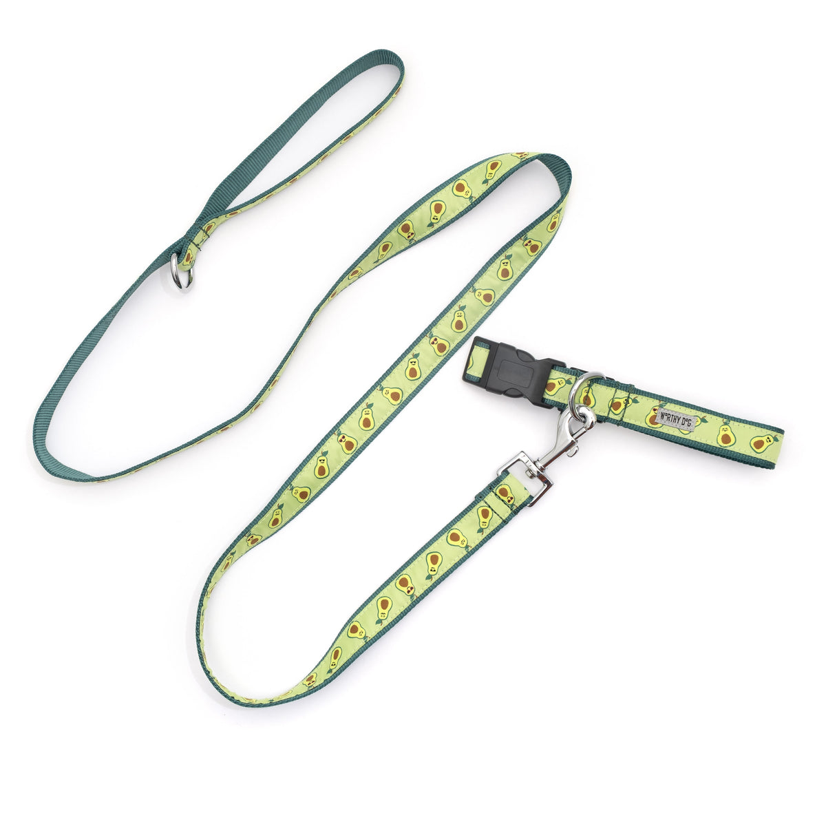 Green Avocado Nylon Dog Leash — leash shown with collar
