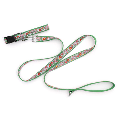 Spring Garden Floral Nylon Dog Leash — leash shown with collar