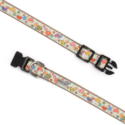 Mint Mushroom Print Nylon Dog Collar in mint, product view 3