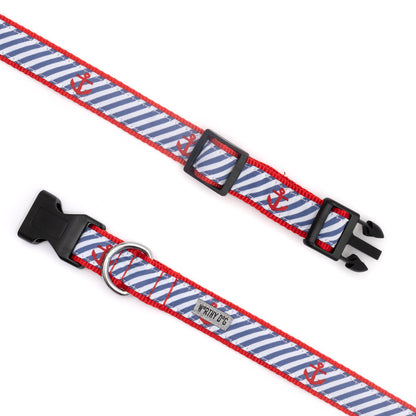 Navy Stripe Anchors Dog Collar – Navy, Sizes XS–XL