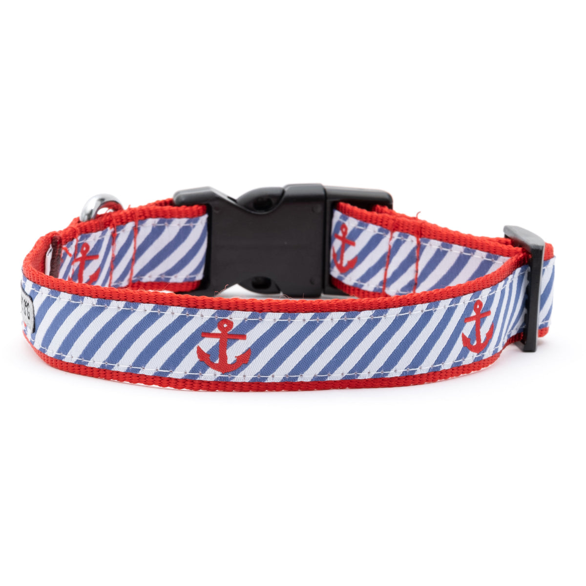 Navy Stripe Anchors Dog Collar – Navy, Sizes XS–XL