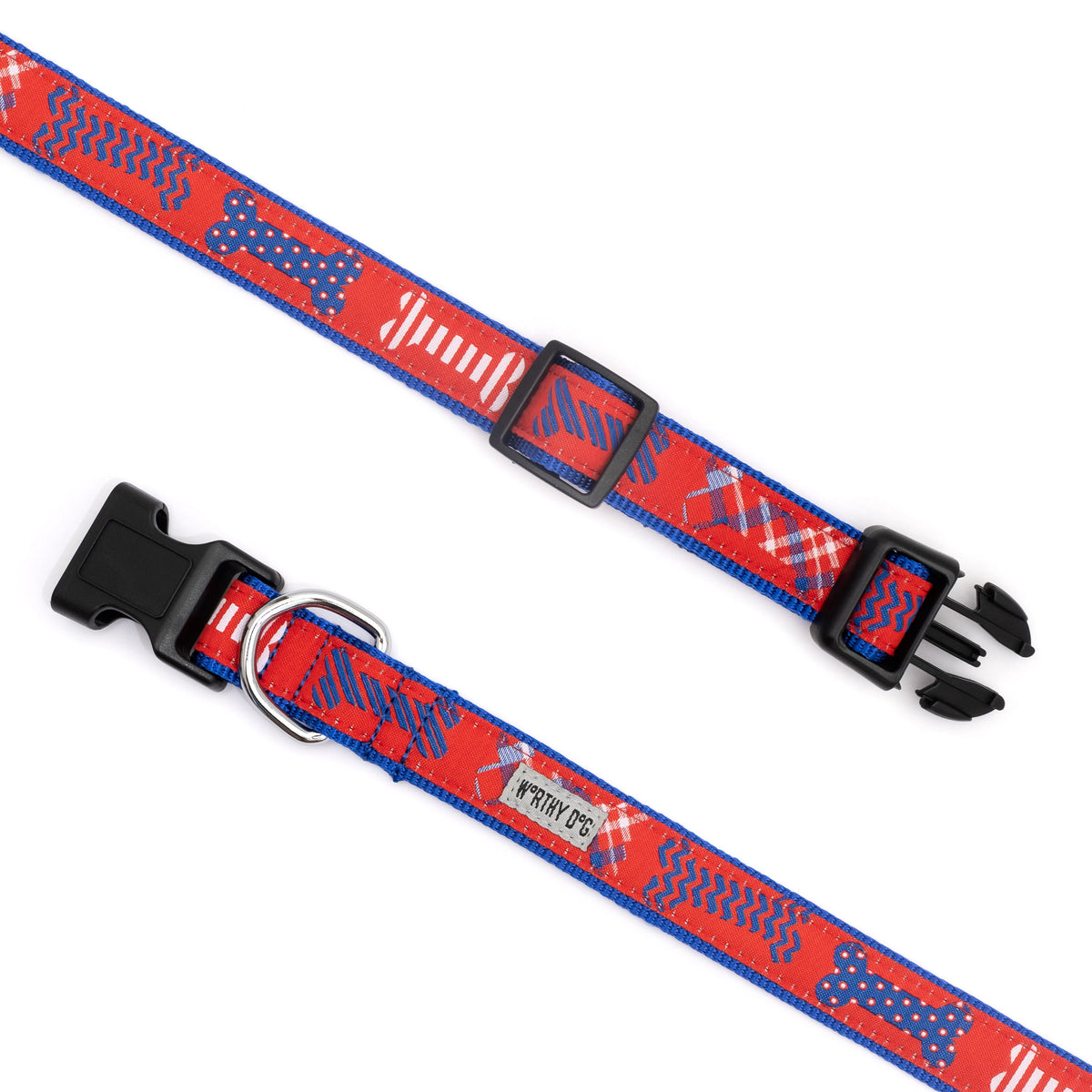 Preppy Bones Dog Collar – Pink, Blue & Red/White/Blue, Sizes XS–XL