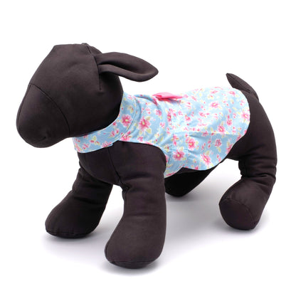 Fancy Floral Dog Dress – Polyester, Yellow & Blue, Sizes XS–XXL