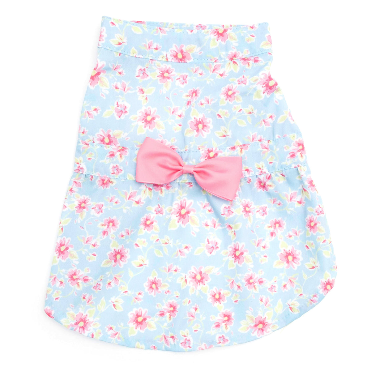 Fancy Floral Dog Dress – Polyester, Yellow & Blue, Sizes XS–XXL