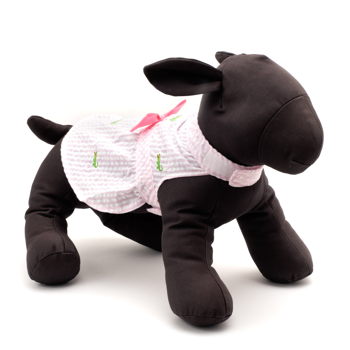 Pink Stripe Alligator Dog Dress – Cotton, Pink/White, Sizes XS–XXL