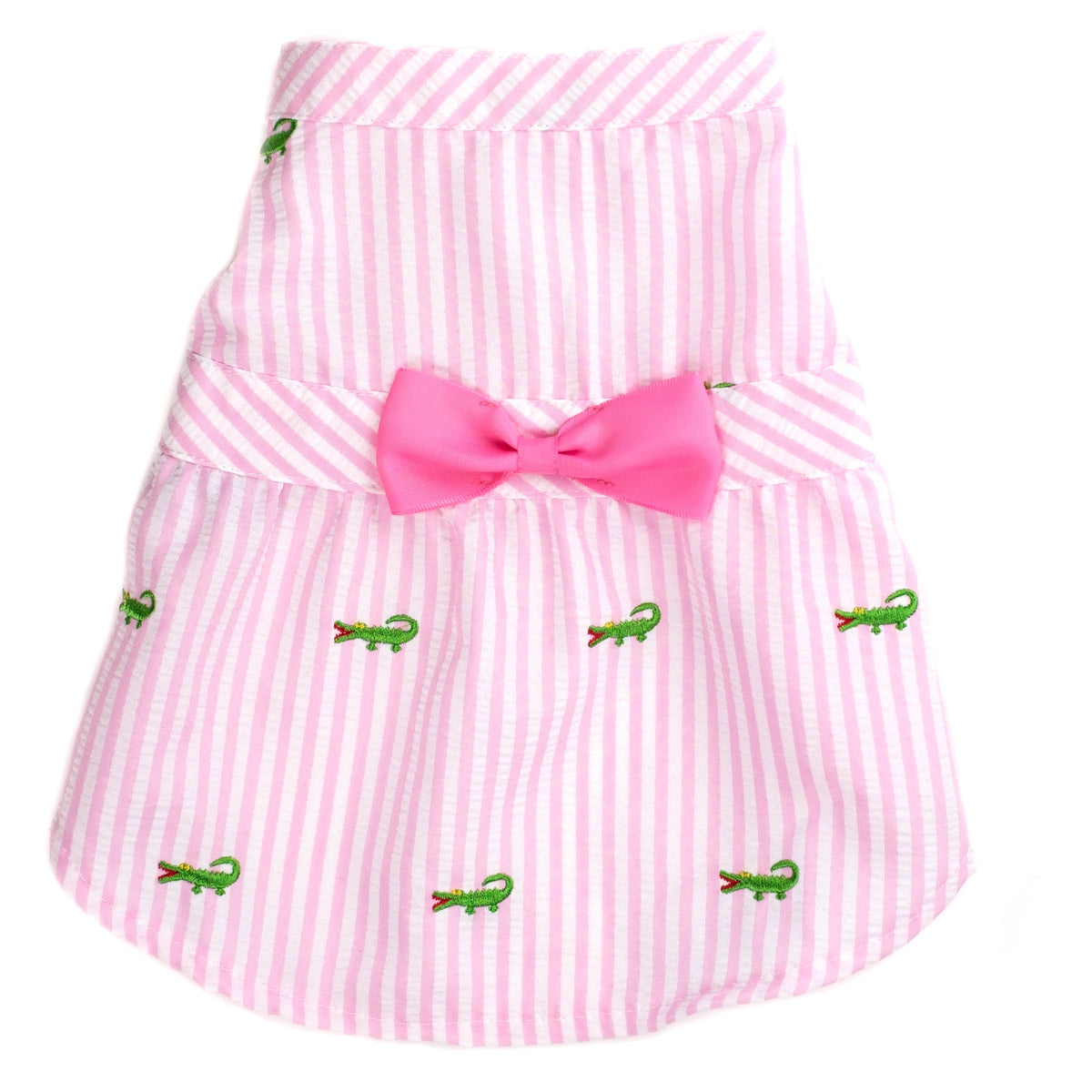 Pink Stripe Alligator Dog Dress – Cotton, Pink/White, Sizes XS–XXL