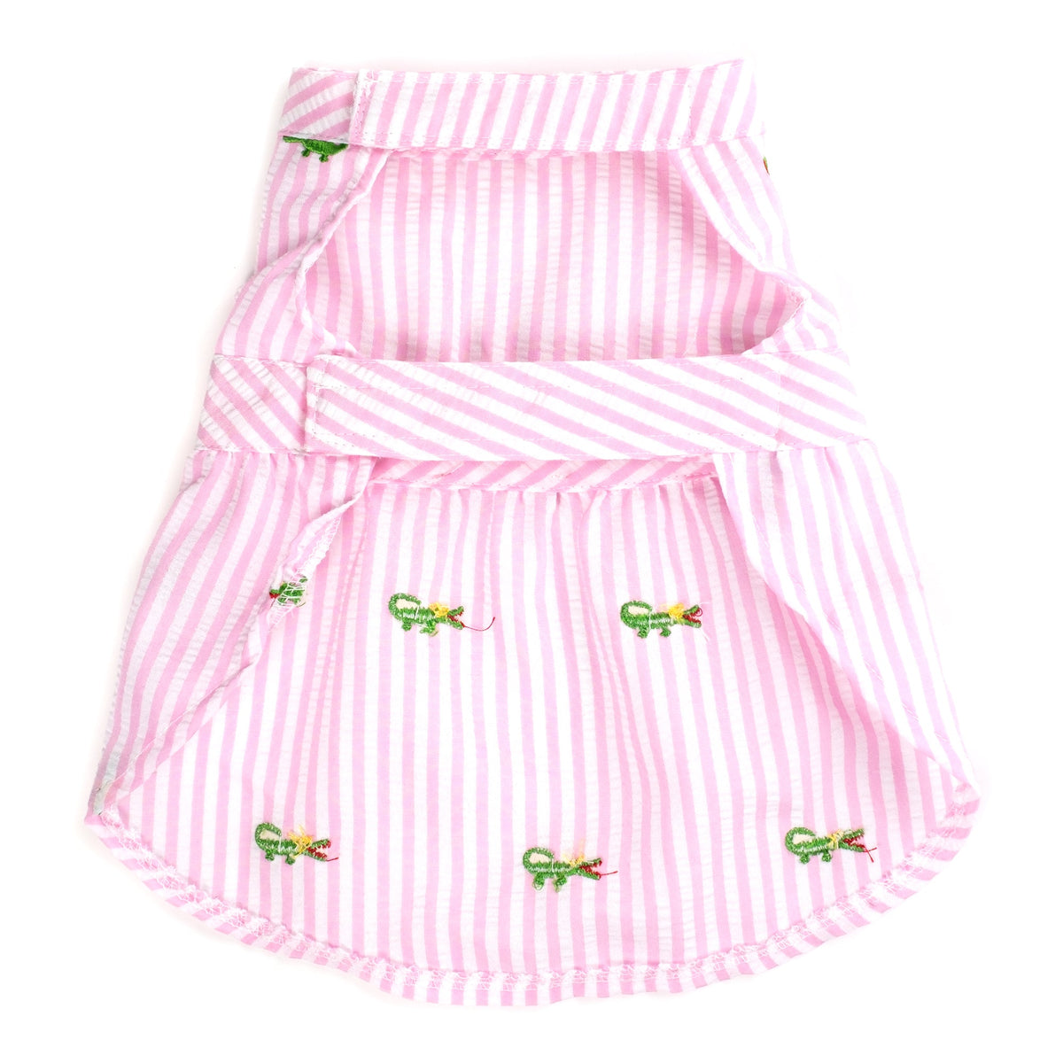 Pink Stripe Alligator Dog Dress – Cotton, Pink/White, Sizes XS–XXL
