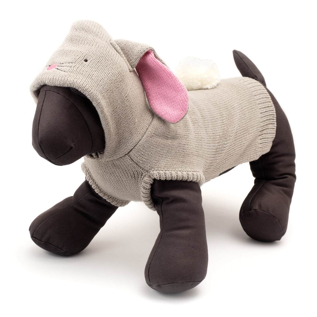 Bunny Hop Hoodie Dog Sweater – Acrylic, Gray, Sizes XXS–XXL