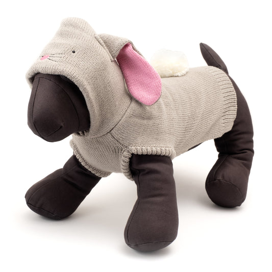 Bunny Hop Hoodie Dog Sweater – Acrylic, Gray, Sizes XXS–XXL