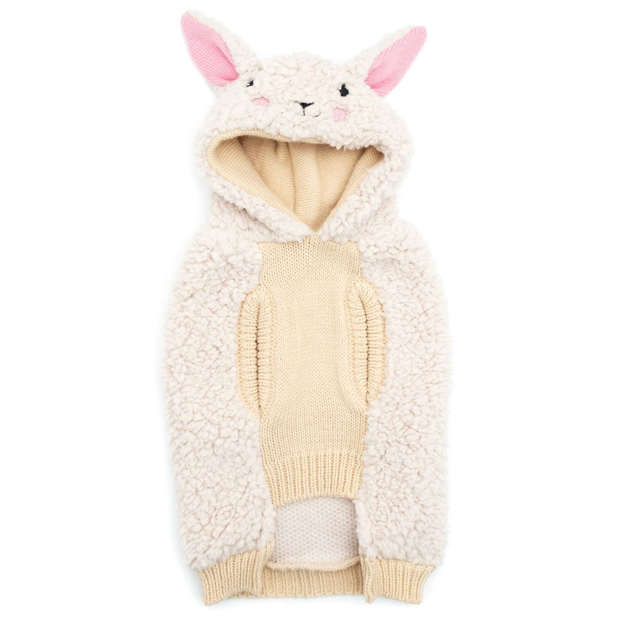 Sheep Hoodie Dog Sweater – Acrylic, Off White, Sizes XXS–XXL