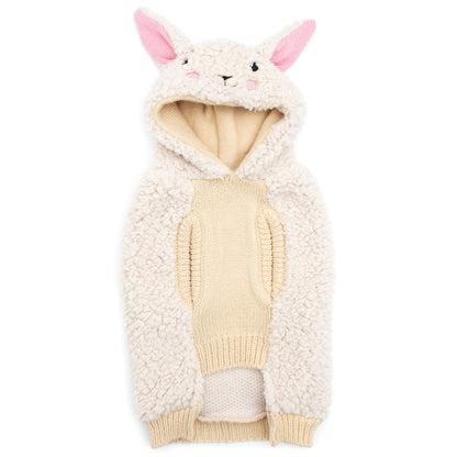 Sheep Hoodie Dog Sweater – Acrylic, Off White, Sizes XXS–XXL