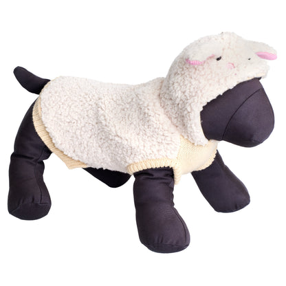 Sheep Hoodie Dog Sweater – Acrylic, Off White, Sizes XXS–XXL