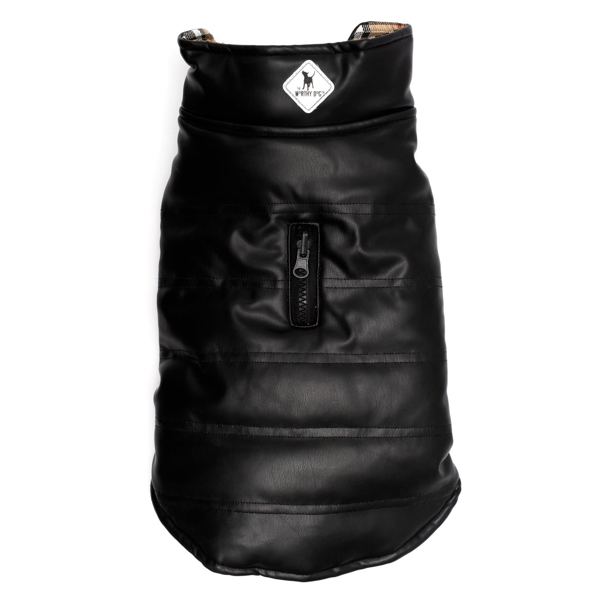 Black Faux Leather Dog Jacket, black, main product view