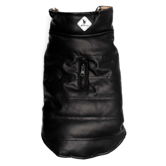 Black Faux Leather Dog Jacket, black, main product view