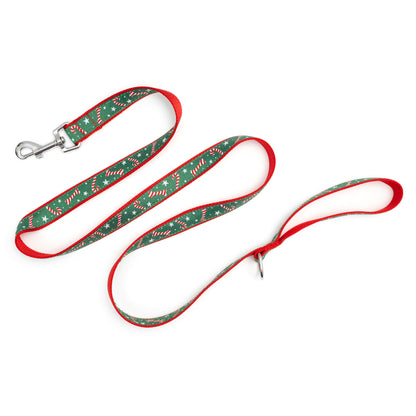 Candy Cane green ribbon and nylon dog leash, product view 2