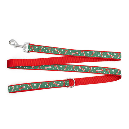 Candy Cane green ribbon and nylon dog leash, product view 3