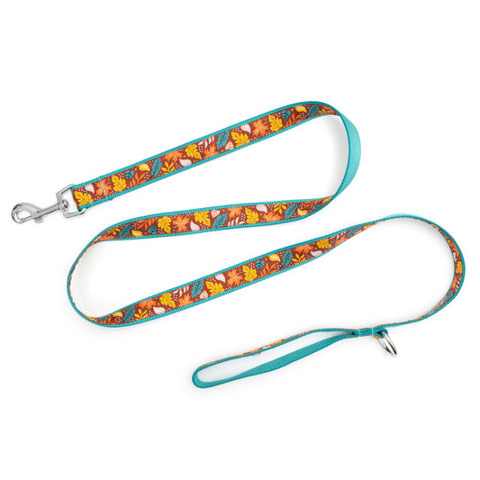 Falling Leaves burgundy ribbon and nylon dog leash, product view 2