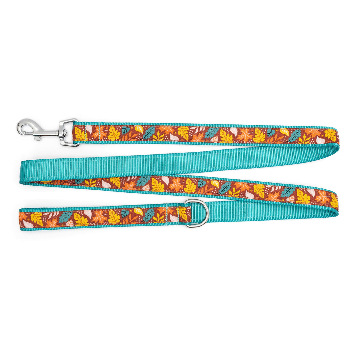 Falling Leaves burgundy ribbon and nylon dog leash, product view 3