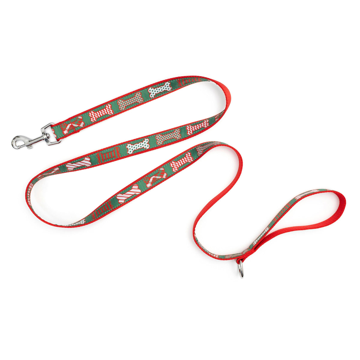 Festive Bones Dog Leash – Green, Sizes S, L