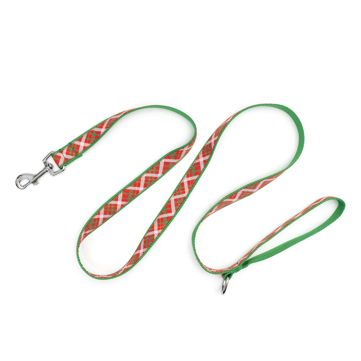 Holiday Plaid multicolored ribbon and nylon dog leash, product view 2