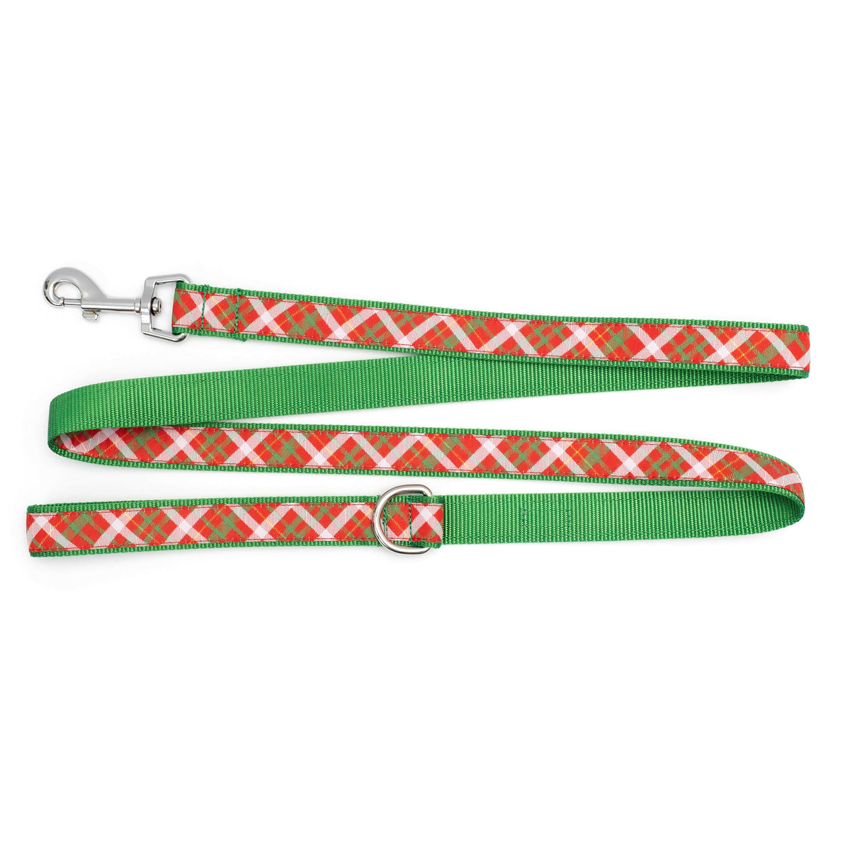 Holiday Plaid multicolored ribbon and nylon dog leash, product view 3