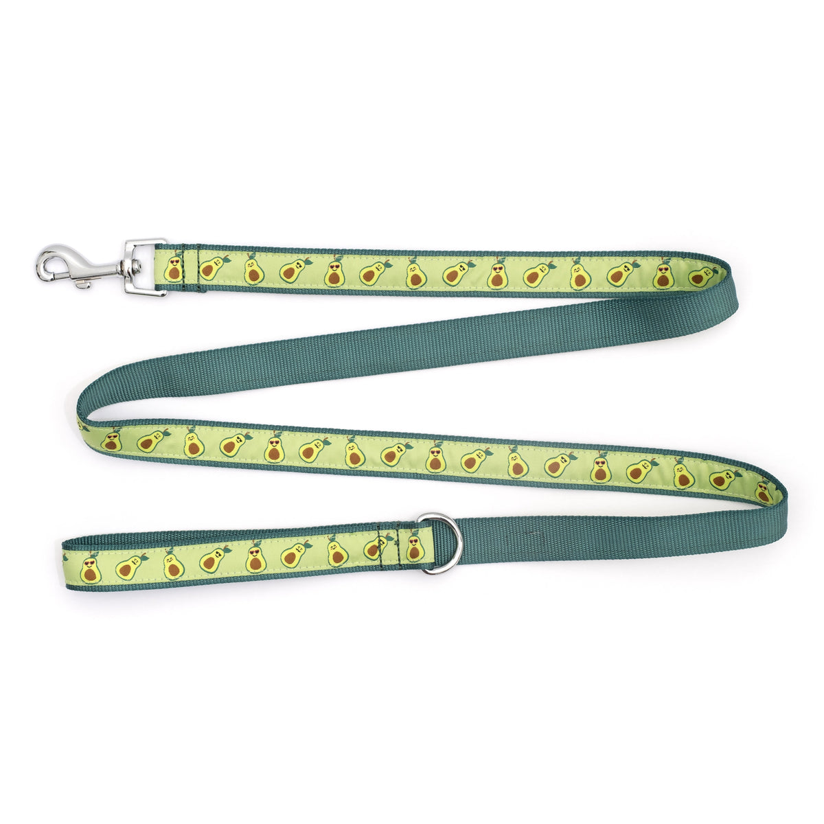 Green Avocado Nylon Dog Leash — flat strap view