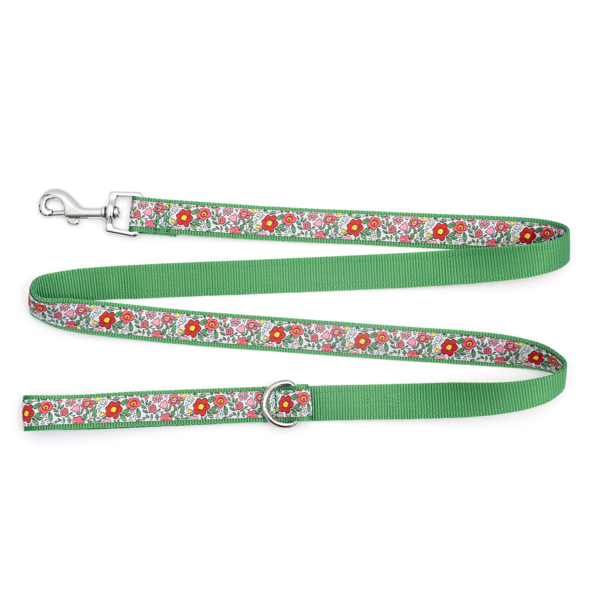 Spring Garden Floral Nylon Dog Leash — flat strap view
