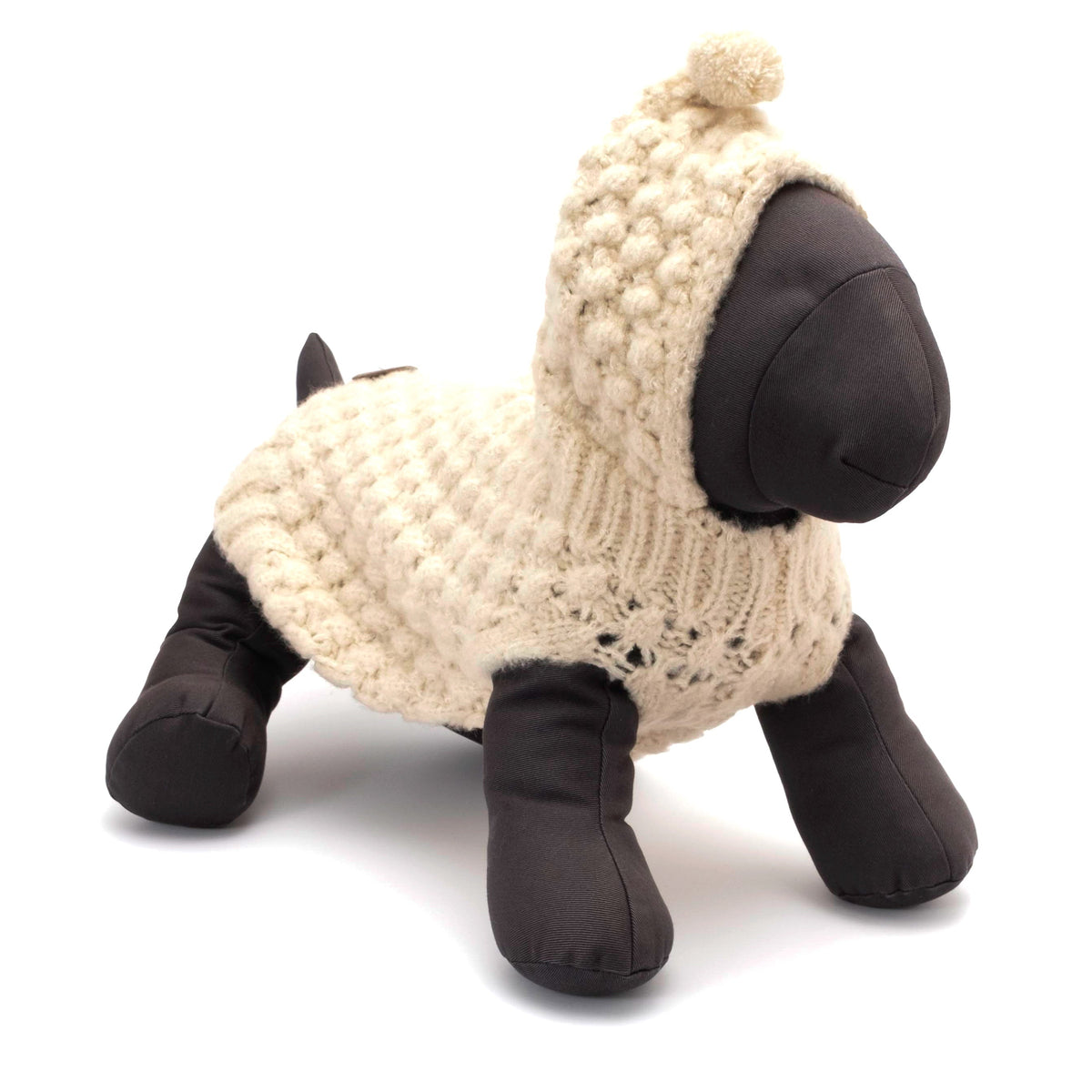Novelty Stitch Hoodie Dog Sweater – Acrylic, Cream, Sizes XS–XXL