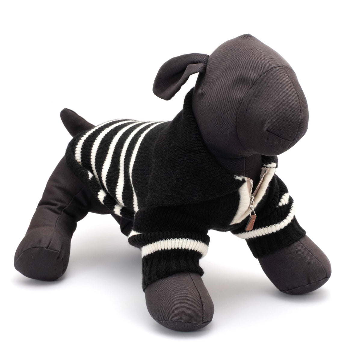 Stripe 1/4 Zip Pullover Dog Sweater – Acrylic, Black/White, Sizes XS–XXL