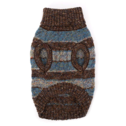 Tweed Stripe Turtleneck Dog Sweater – Polyester, Blue & Burgundy, Sizes XS–XXL