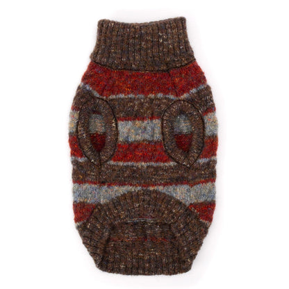 Tweed Stripe Turtleneck Dog Sweater – Polyester, Blue & Burgundy, Sizes XS–XXL