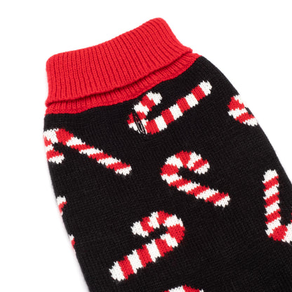 Black Candy Cane Dog Sweater, black, product view 3