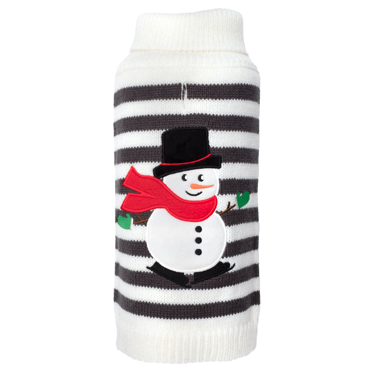 Striped Snowman Dog Sweater, gray/off white, main product view