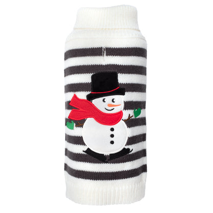 Striped Snowman Dog Sweater, gray/off white, main product view