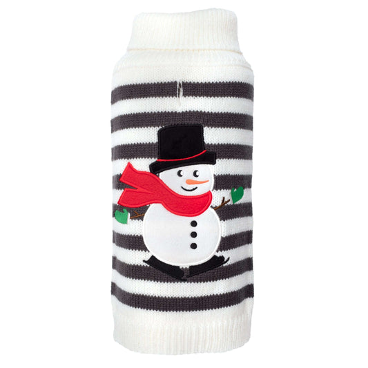 Striped Snowman Dog Sweater, gray/off white, main product view